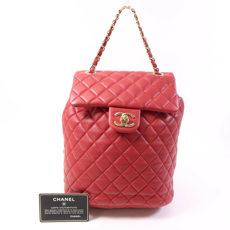 CHANEL 羊皮皮革Backpack金扣鏈帶背包-9