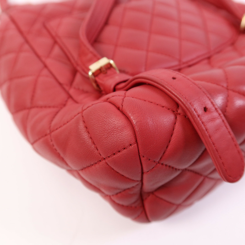 CHANEL 羊皮皮革Backpack金扣鏈帶背包-13