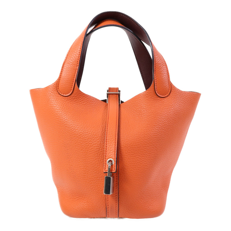 HERMES Clemence皮革Picotin PM銀扣手挽袋Capucine-0