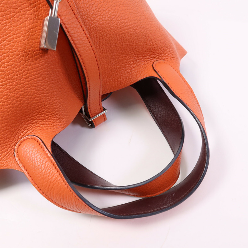 HERMES Clemence皮革Picotin PM銀扣手挽袋Capucine-8