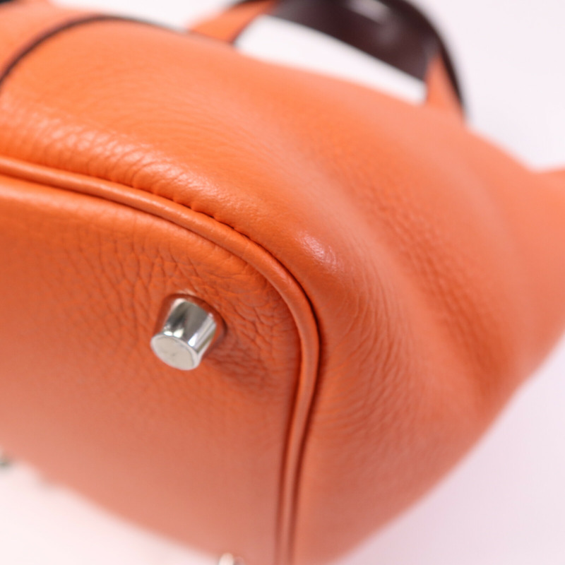 HERMES Clemence皮革Picotin PM銀扣手挽袋Capucine-11