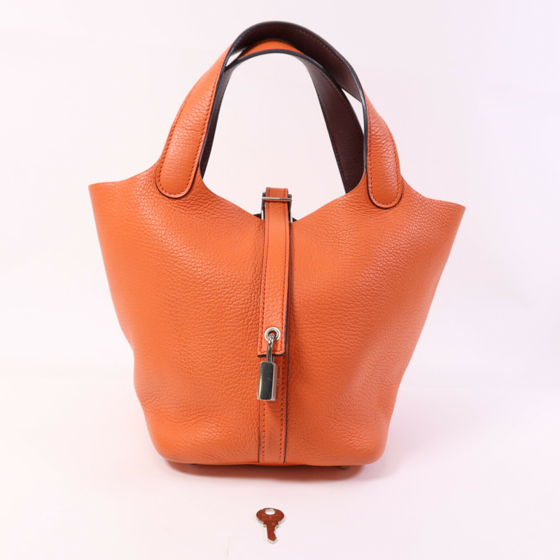 HERMES Clemence皮革Picotin PM銀扣手挽袋Capucine-13