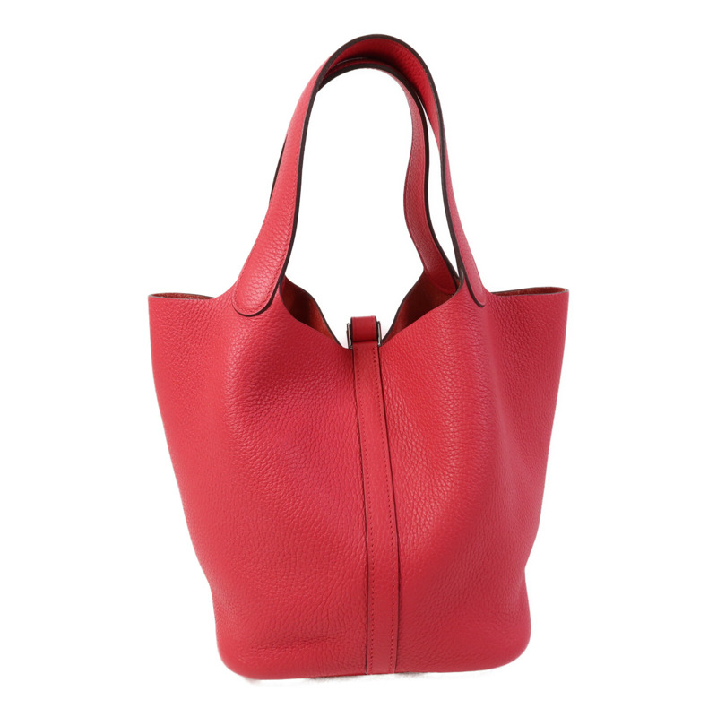 HERMES Clemence皮革Picotin MM銀扣手挽袋Rose Extreme-1