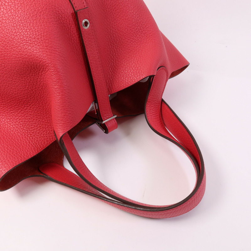 HERMES Clemence皮革Picotin MM銀扣手挽袋Rose Extreme-8