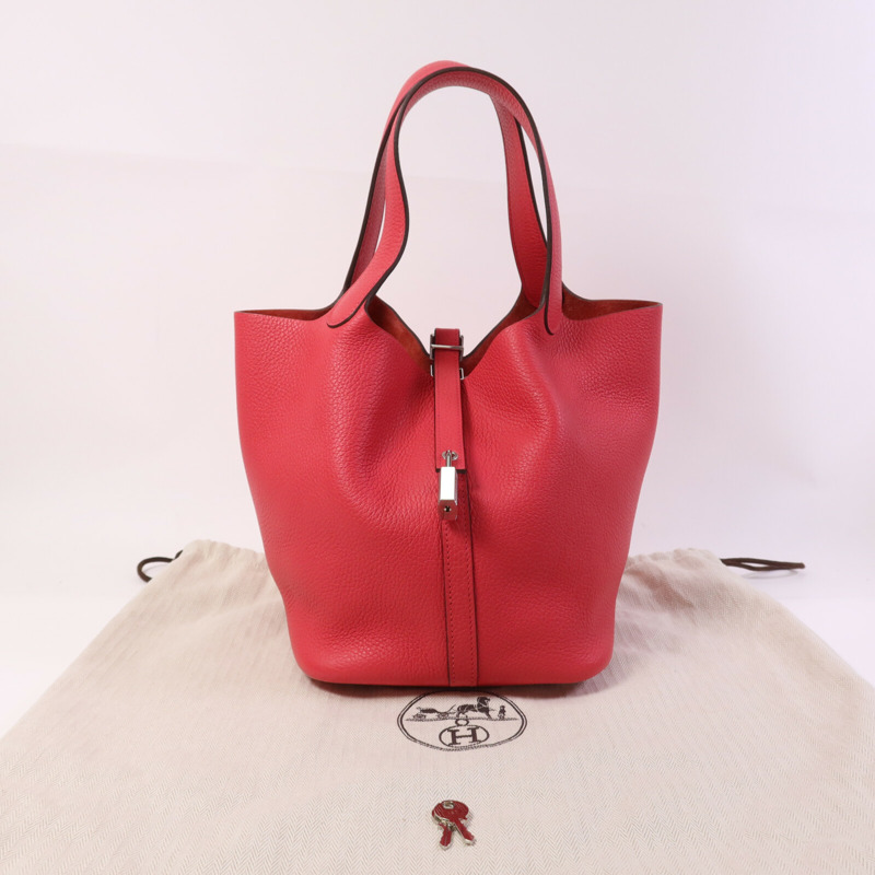 HERMES Clemence皮革Picotin MM銀扣手挽袋Rose Extreme-9