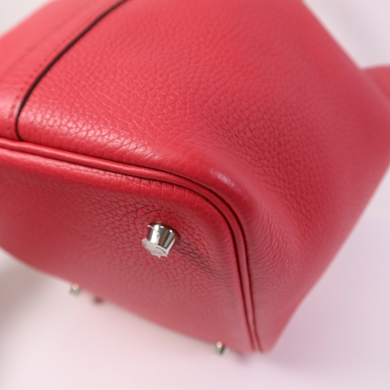 HERMES Clemence皮革Picotin MM銀扣手挽袋Rose Extreme-10