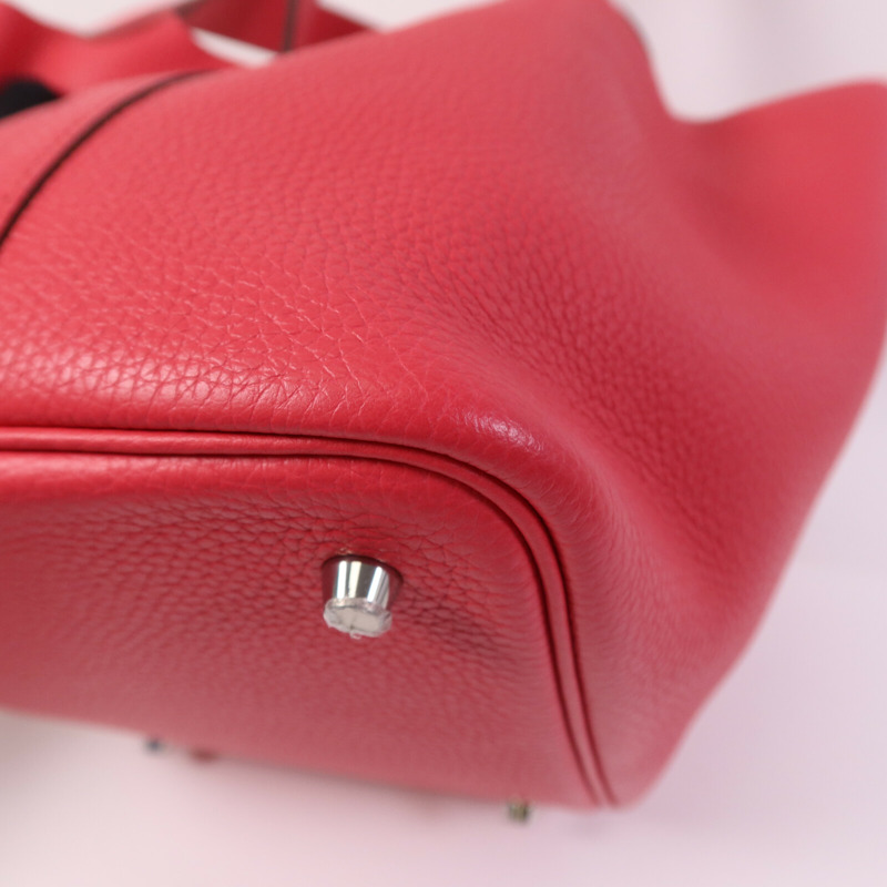 HERMES Clemence皮革Picotin MM銀扣手挽袋Rose Extreme-12