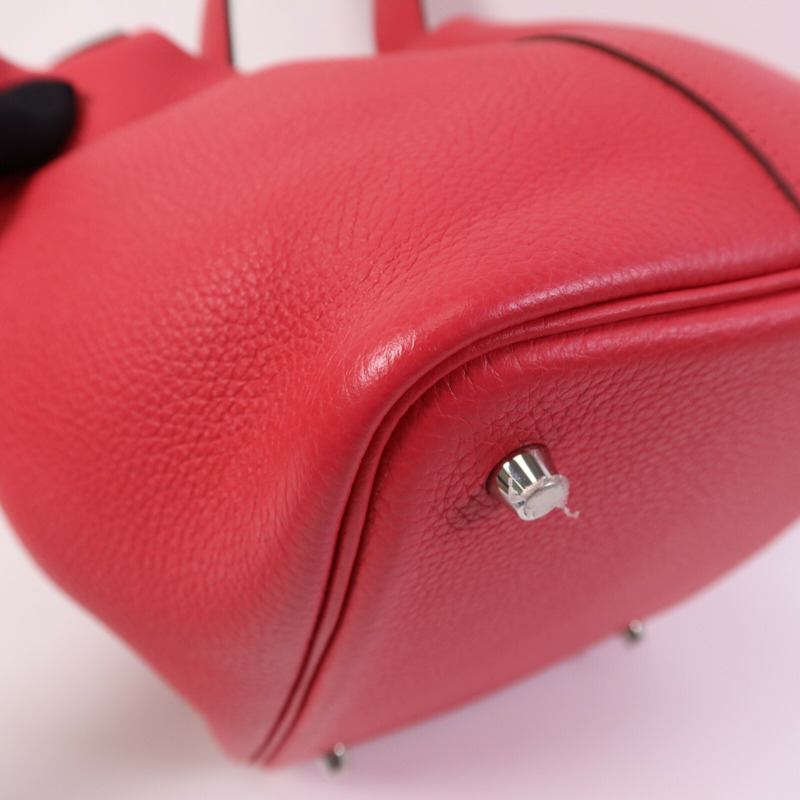 HERMES Clemence皮革Picotin MM銀扣手挽袋Rose Extreme-13
