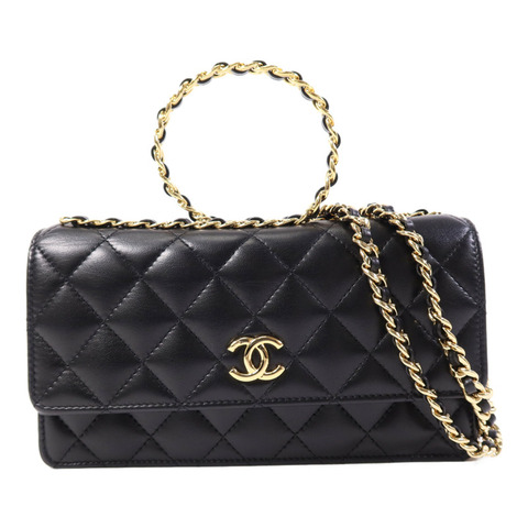 CHANEL 羊皮皮革WOC Wallet On Chain Handle金扣鏈帶手挽肩背兩用袋