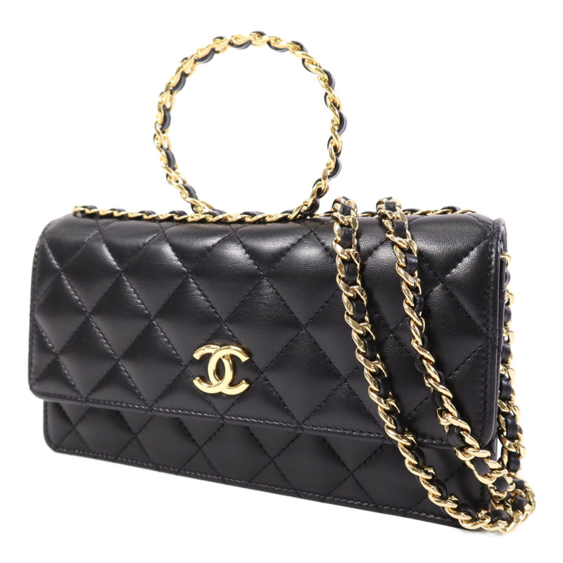 CHANEL 羊皮皮革WOC Wallet On Chain Handle金扣鏈帶手挽肩背兩用袋-2