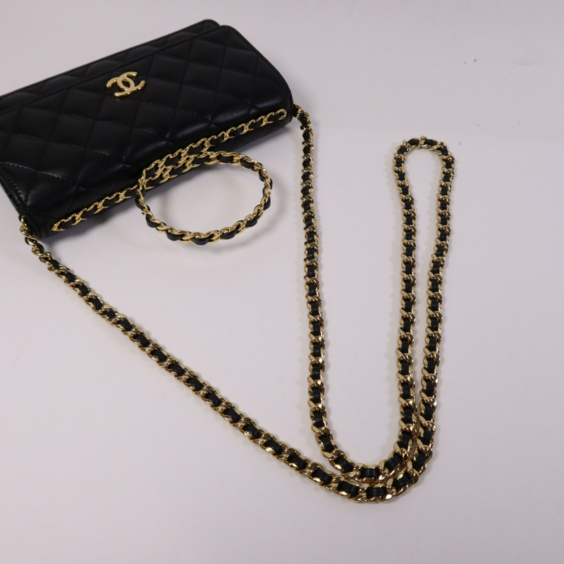 CHANEL 羊皮皮革WOC Wallet On Chain Handle金扣鏈帶手挽肩背兩用袋-8