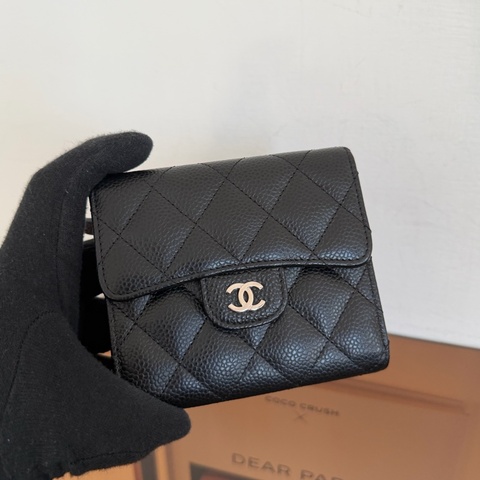 #極新 Chanel荔枝銀扣三折短夾