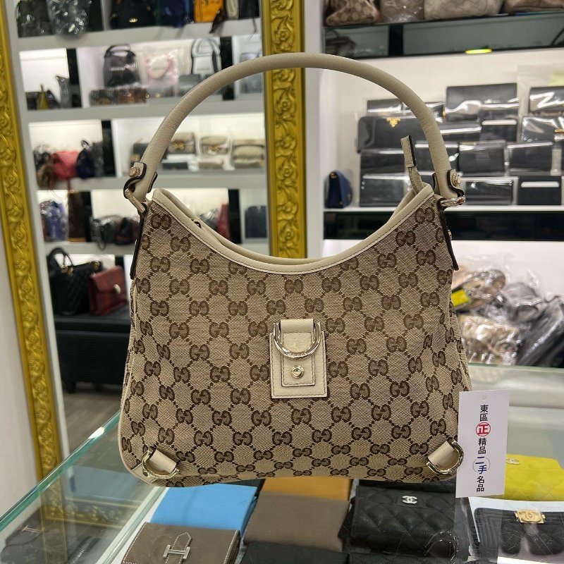 東區正精品㊣Gucci 130738 白色緹花布三環包手提包肩背包 RZ4997-0