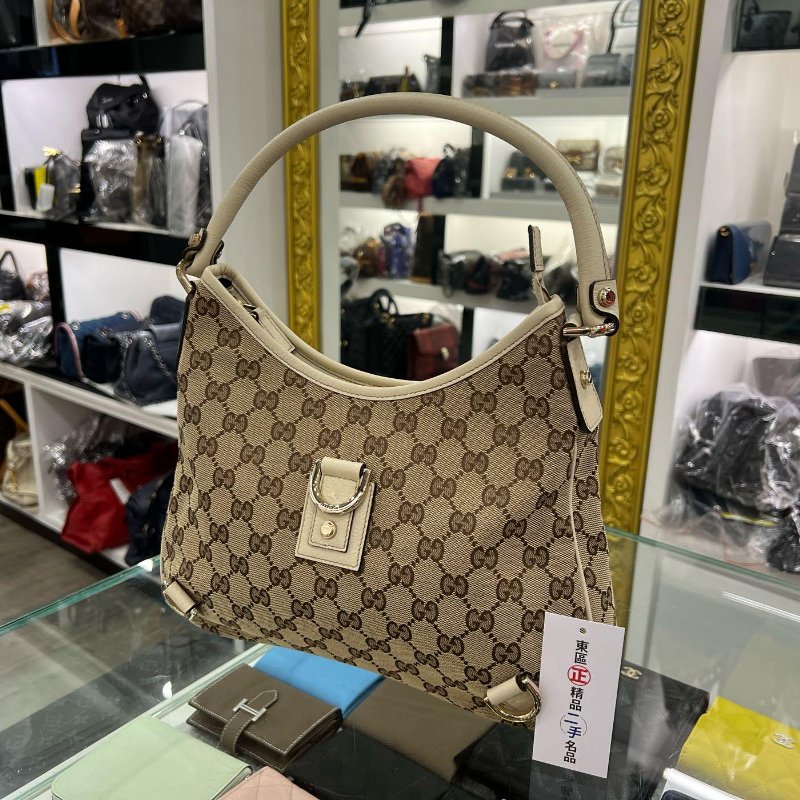 東區正精品㊣Gucci 130738 白色緹花布三環包手提包肩背包 RZ4997-2