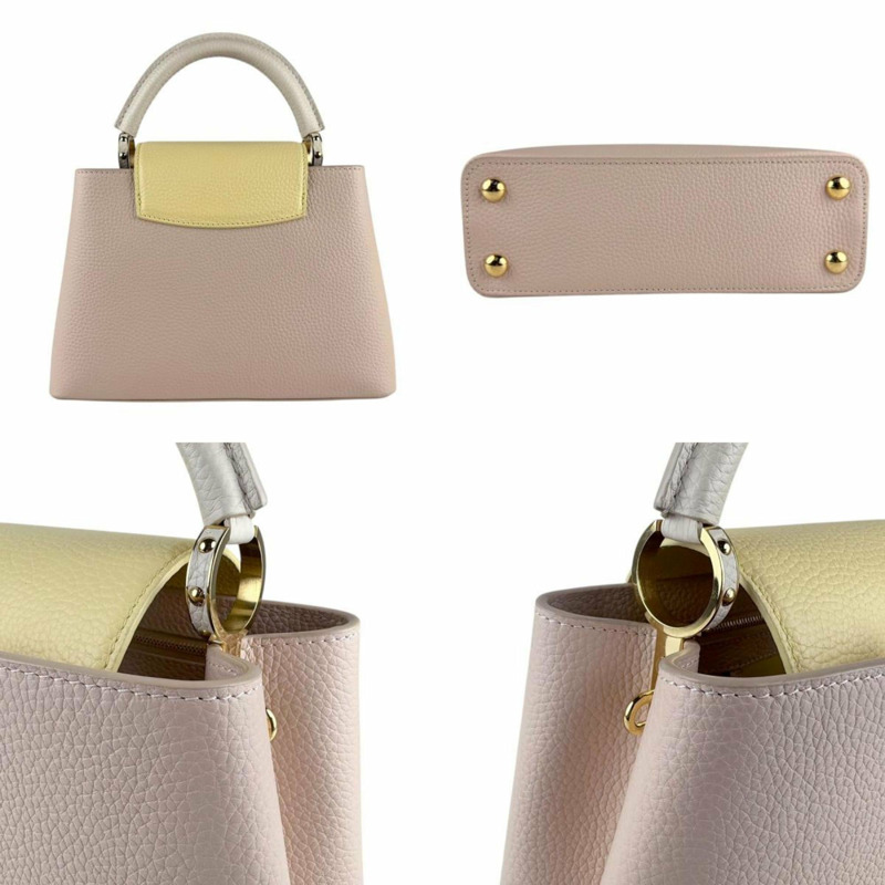 路易威登 Capucines BB 女士皮革單肩包，粉紅色、黃色和白色，N82904 z7914-2