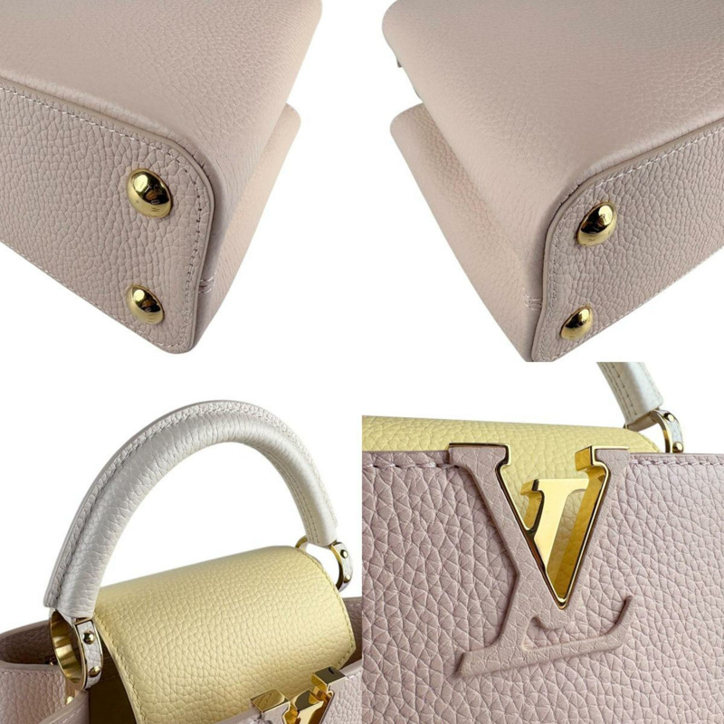 路易威登 Capucines BB 女士皮革單肩包，粉紅色、黃色和白色，N82904 z7914-3