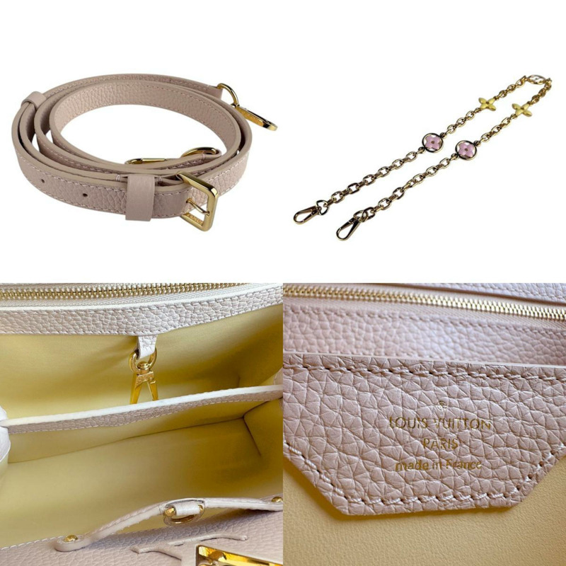 路易威登 Capucines BB 女士皮革單肩包，粉紅色、黃色和白色，N82904 z7914-4