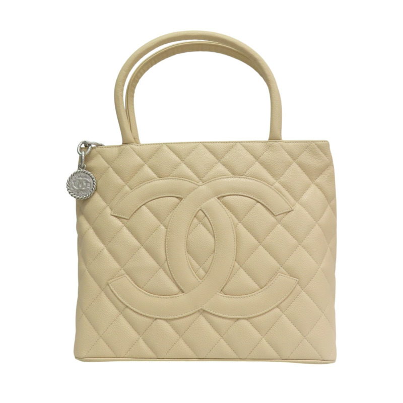 米色 荔枝紋牛皮 手提包 銀扣【CHANEL 香奈兒】 A01804-0