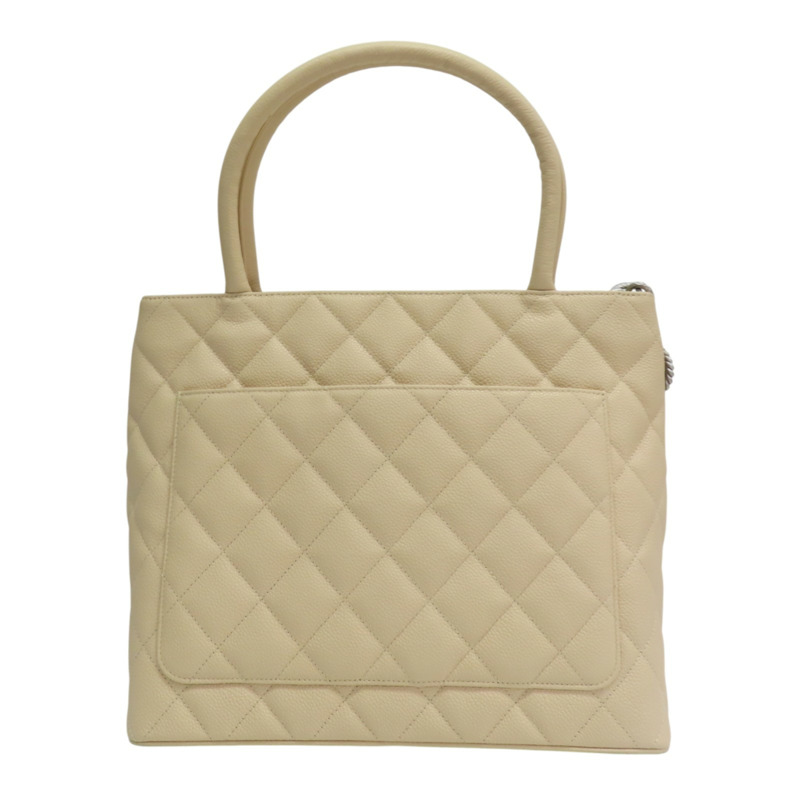 米色 荔枝紋牛皮 手提包 銀扣【CHANEL 香奈兒】 A01804-1