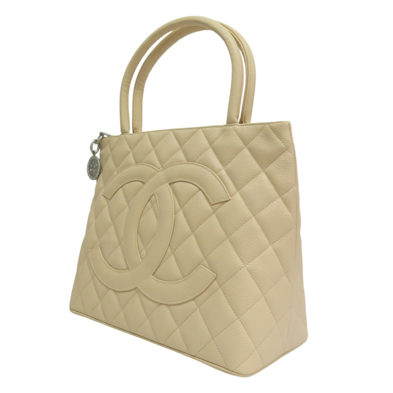 米色 荔枝紋牛皮 手提包 銀扣【CHANEL 香奈兒】 A01804-2