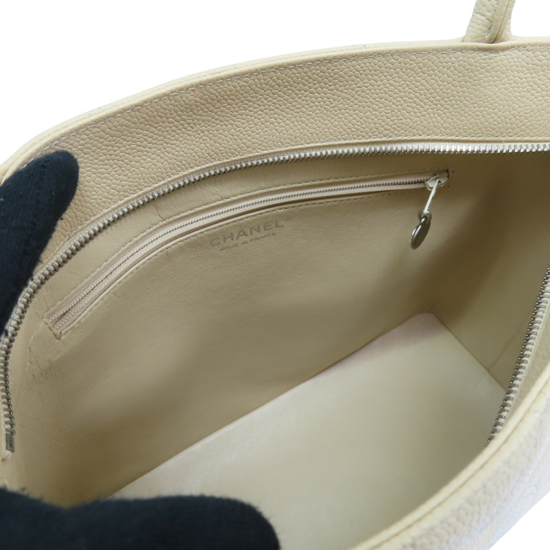 米色 荔枝紋牛皮 手提包 銀扣【CHANEL 香奈兒】 A01804-4