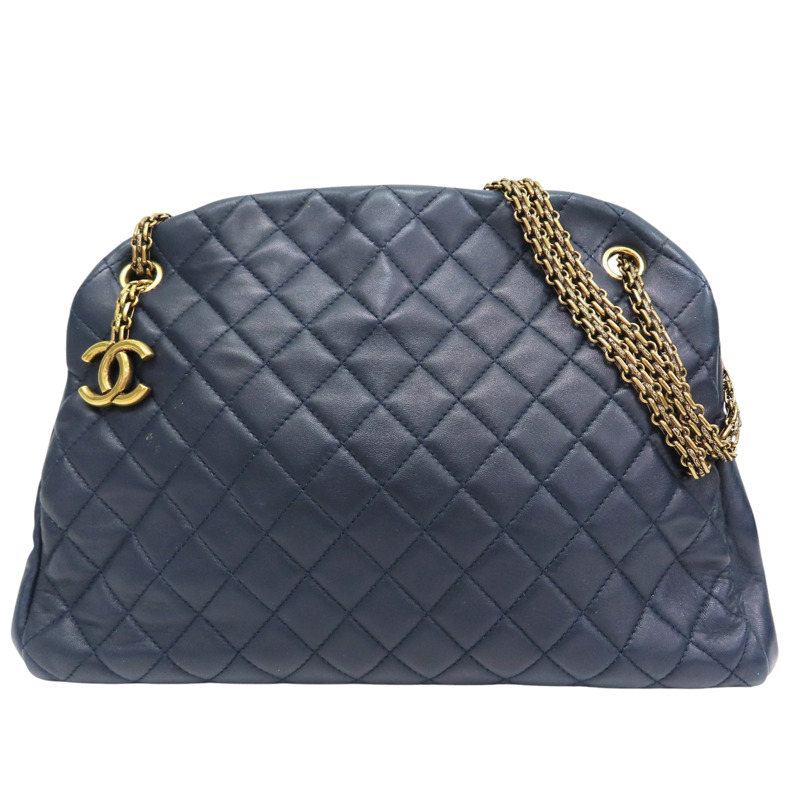 藍色 羊皮 JUST MADEMOISELLE 保齡球包 肩背包 金釦【CHANEL 香奈兒】 A50558-0