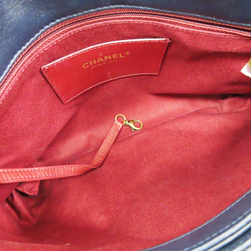 藍色 羊皮 JUST MADEMOISELLE 保齡球包 肩背包 金釦【CHANEL 香奈兒】 A50558-4