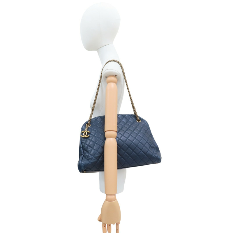 藍色 羊皮 JUST MADEMOISELLE 保齡球包 肩背包 金釦【CHANEL 香奈兒】 A50558-10