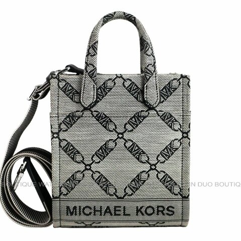 金鐸精品~2498 MICHAEL KORS MK GIGI灰黑色緹花織布手提側肩背兩用托特包