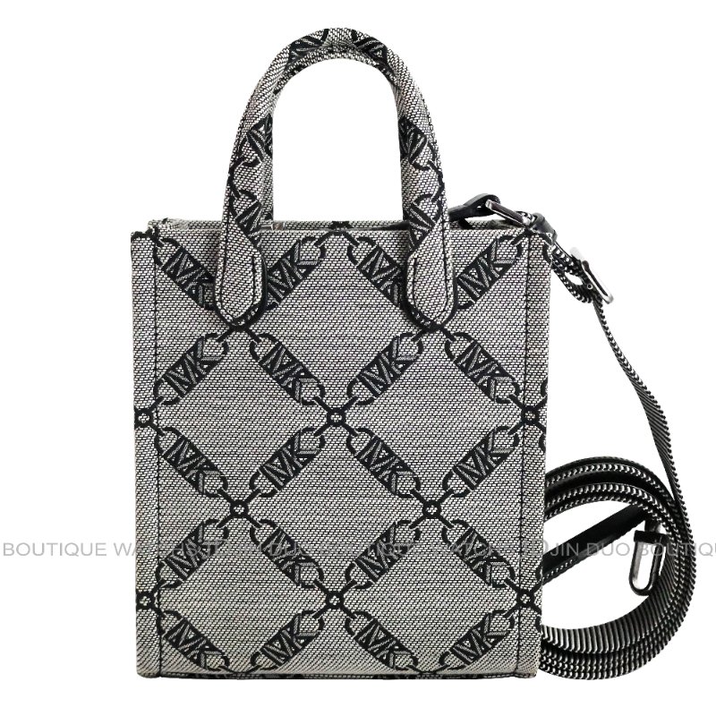 金鐸精品~2498 MICHAEL KORS MK GIGI灰黑色緹花織布手提側肩背兩用托特包-1