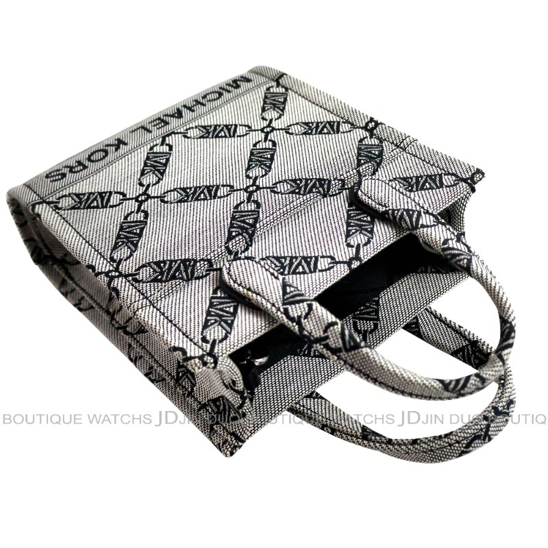 金鐸精品~2498 MICHAEL KORS MK GIGI灰黑色緹花織布手提側肩背兩用托特包-4