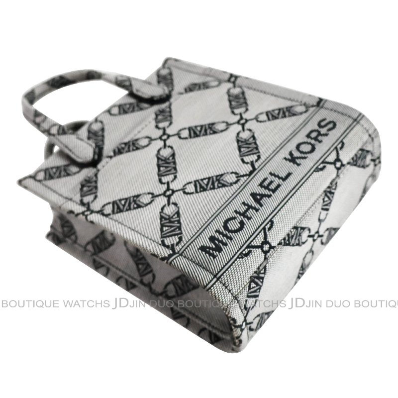 金鐸精品~2498 MICHAEL KORS MK GIGI灰黑色緹花織布手提側肩背兩用托特包-6