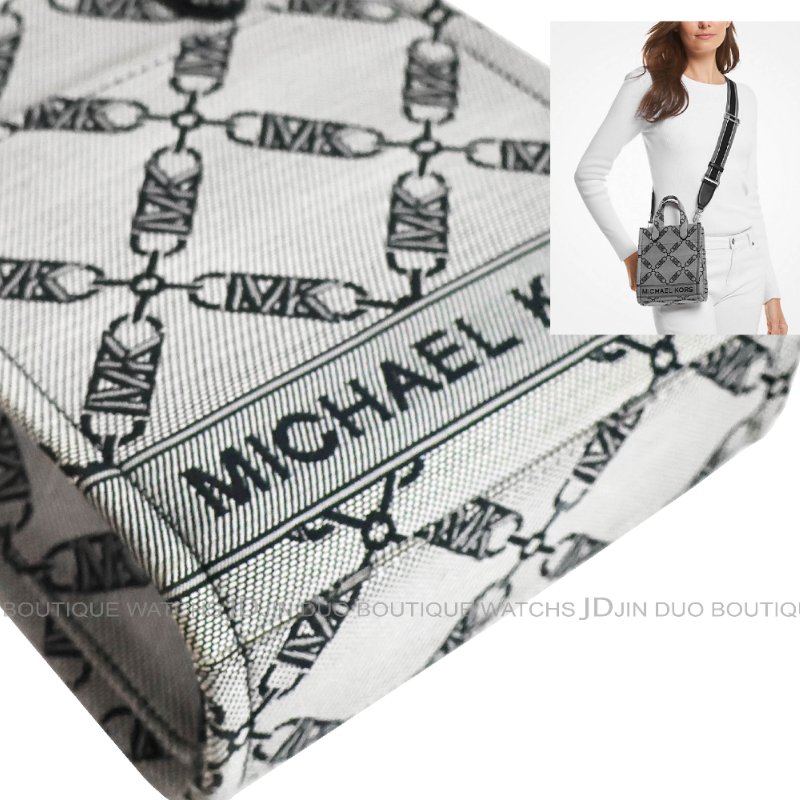 金鐸精品~2498 MICHAEL KORS MK GIGI灰黑色緹花織布手提側肩背兩用托特包-7