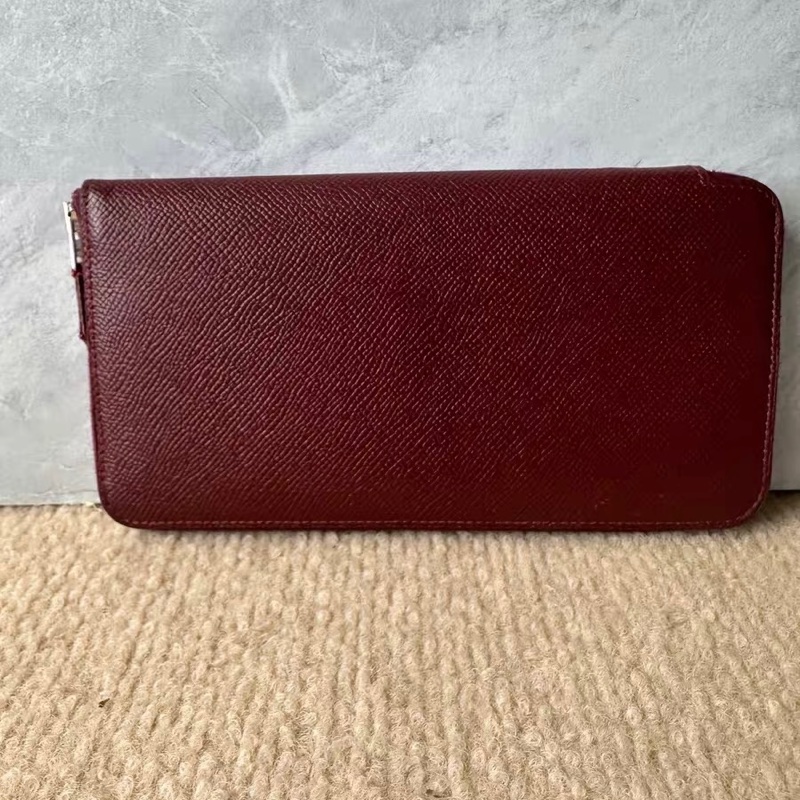9成新 愛馬仕Hermès Silk’In 拉鍊長夾 酒紅Epsom｜絲巾內裡｜銀扣 EPSOM-1