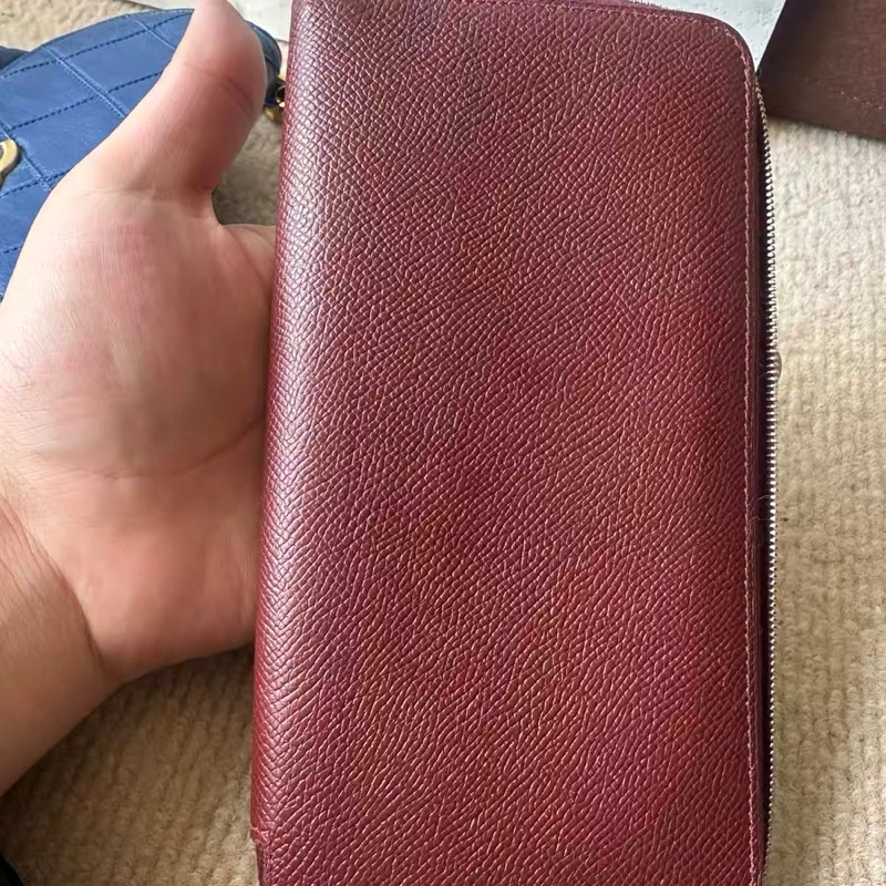 9成新 愛馬仕Hermès Silk’In 拉鍊長夾 酒紅Epsom|絲巾內裡|銀扣 EPSOM-9