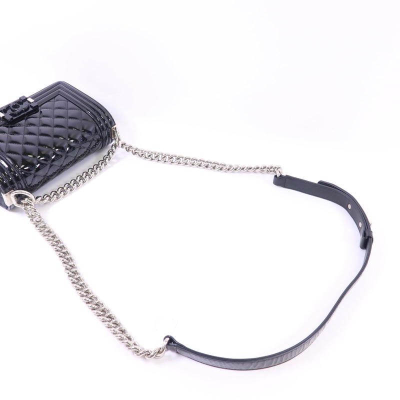 CHANEL 漆皮皮革Boy 20銀扣鏈帶肩背袋-4