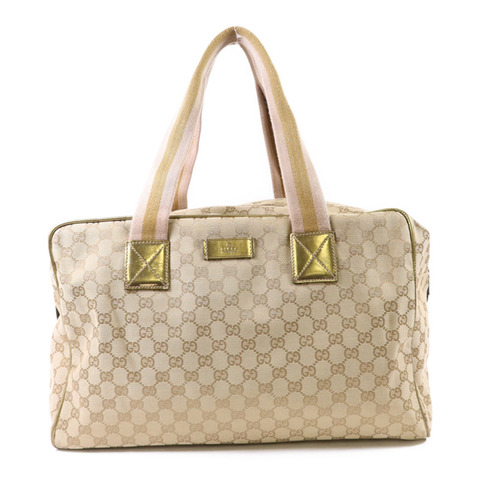 GUCCI 帆布Boston Bag銀扣肩背袋