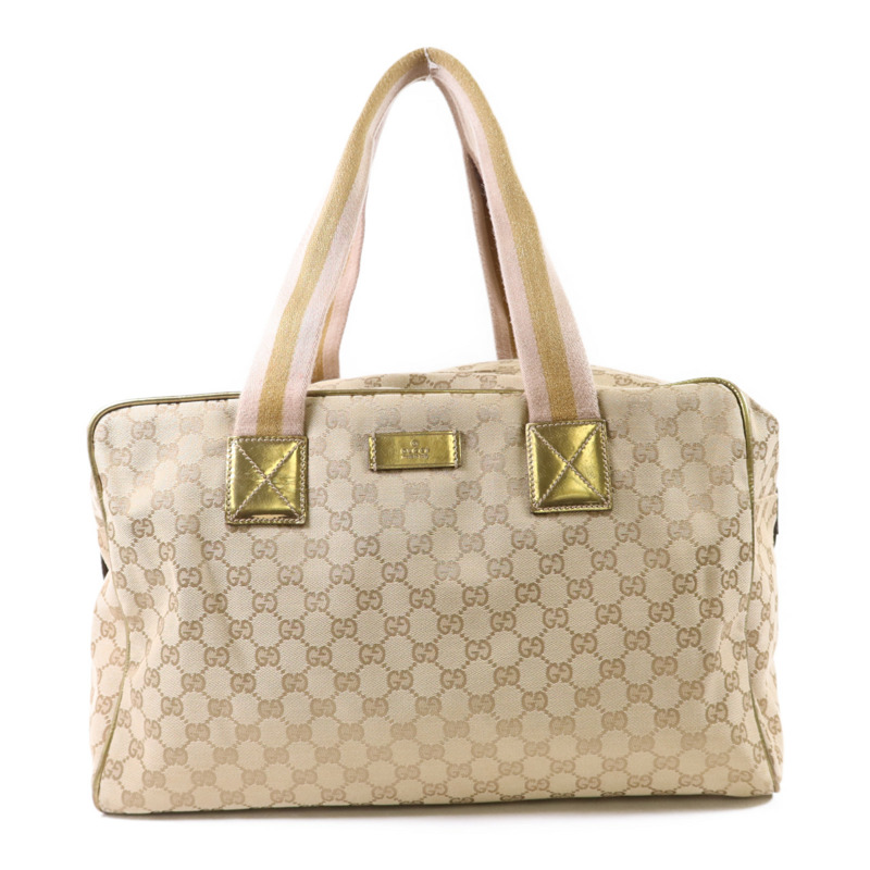 GUCCI 帆布Boston Bag銀扣肩背袋-0