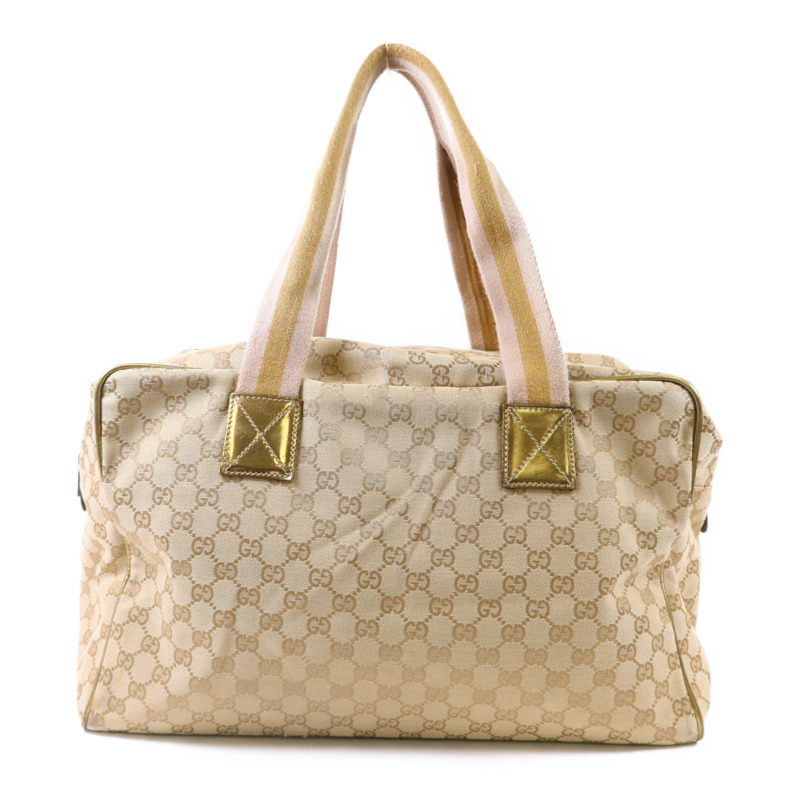 GUCCI 帆布Boston Bag銀扣肩背袋-1