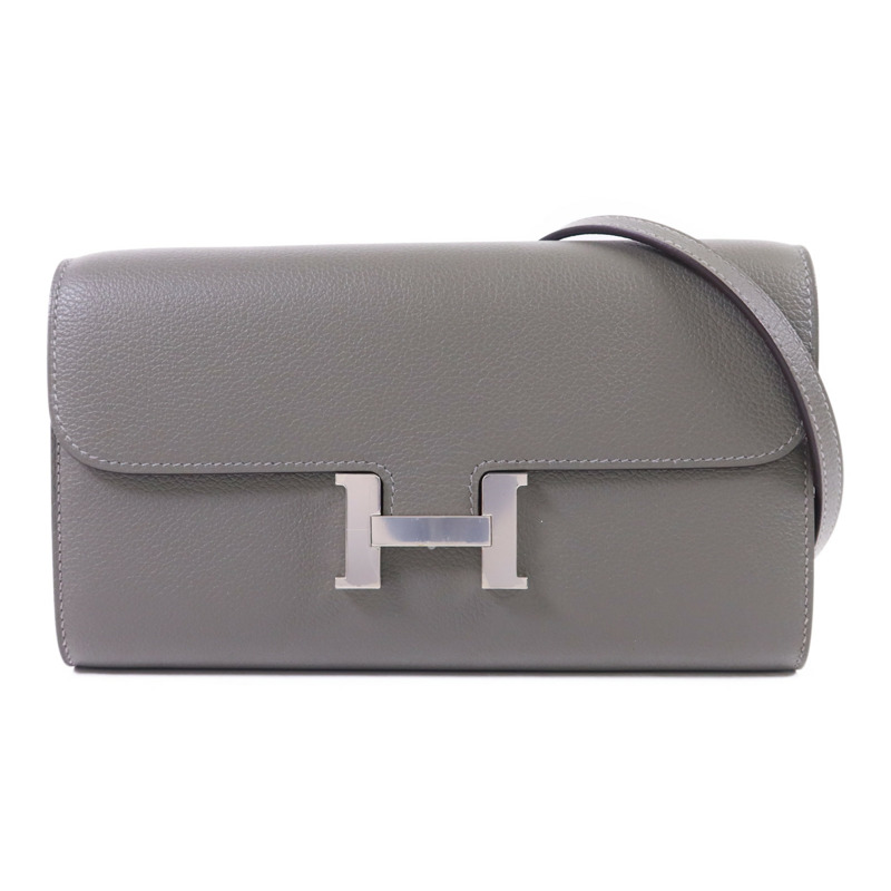 HERMES Evercolor皮革Constance To Go銀扣肩背袋Gris Meyer-0