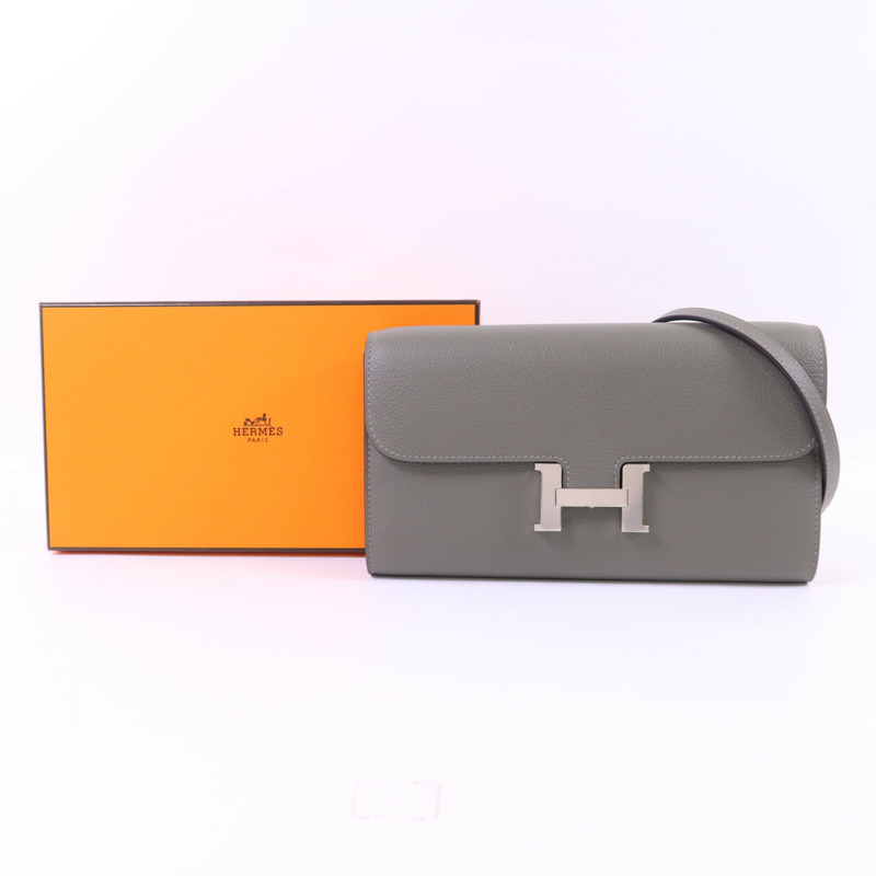 HERMES Evercolor皮革Constance To Go銀扣肩背袋Gris Meyer-13