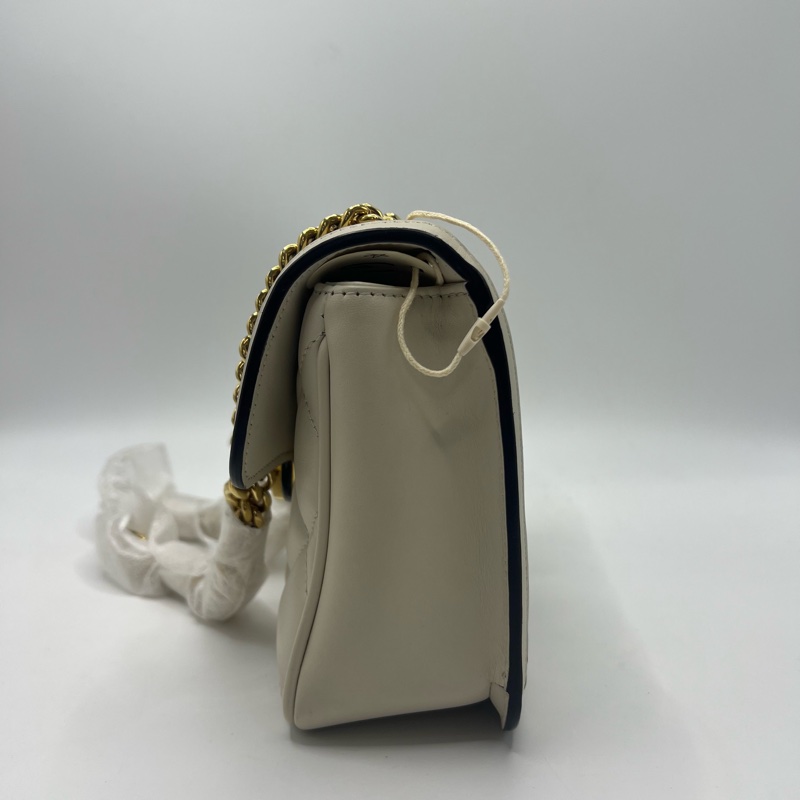 GUCCI古驰 Deco 互扣式双G徽标链条绗缝 皮革 手提斜挎单肩包 女款 白色-2