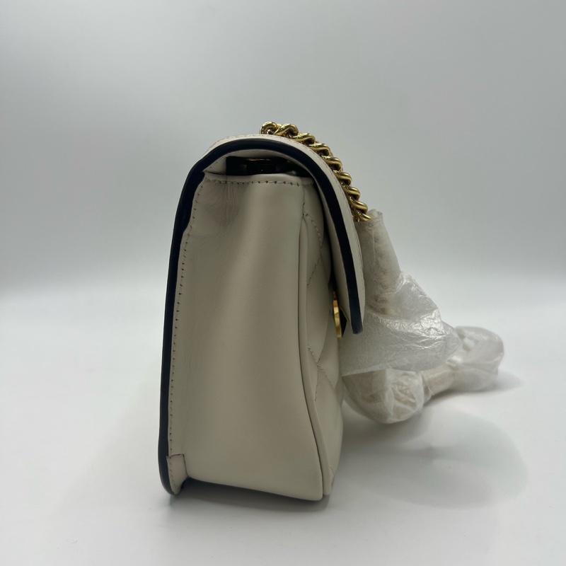 GUCCI古驰 Deco 互扣式双G徽标链条绗缝 皮革 手提斜挎单肩包 女款 白色-3