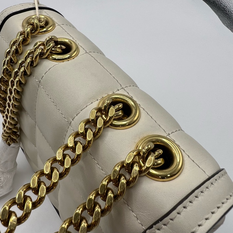 GUCCI古驰 Deco 互扣式双G徽标链条绗缝 皮革 手提斜挎单肩包 女款 白色-7