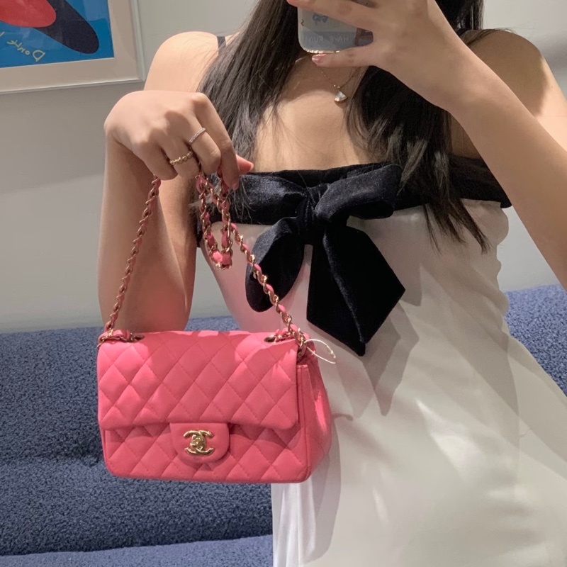 #全網最甜💰 #蜜桃粉 #芯片款 香奈兒cf大mini coco20口蓋包-1