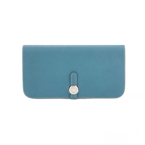 9.9成新 愛馬仕 Hermès Dogon Wallet 長夾 藍綠｜TOGO｜銀扣 白線｜俐落薄型