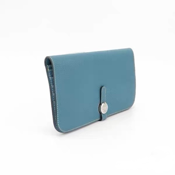 9.9成新 愛馬仕 Hermès Dogon Wallet 長夾 藍綠｜TOGO｜銀扣 白線｜俐落薄型-1