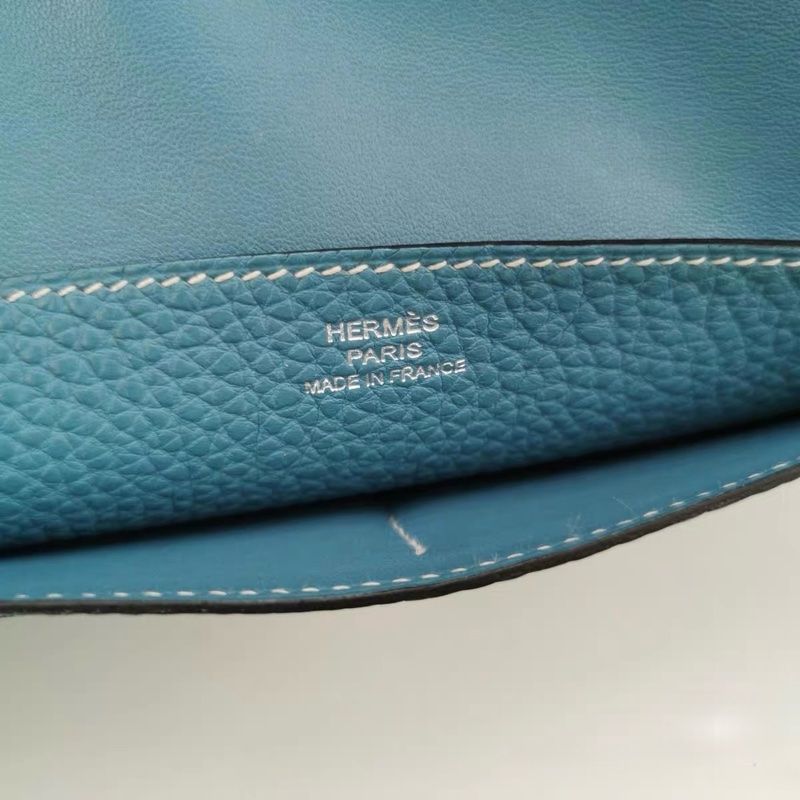 9.9成新 愛馬仕 Hermès Dogon Wallet 長夾 藍綠｜TOGO｜銀扣 白線｜俐落薄型-2