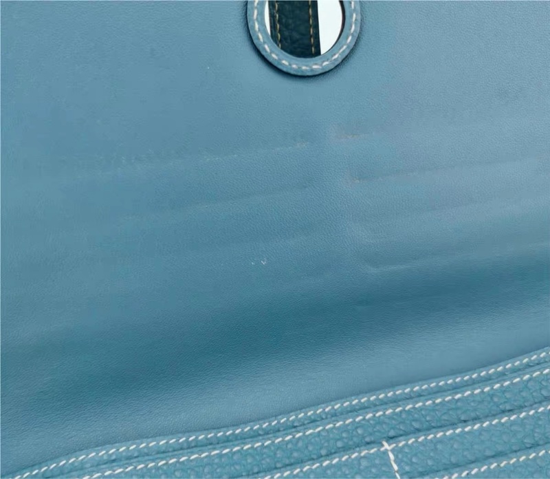 9.9成新 愛馬仕 Hermès Dogon Wallet 長夾 藍綠｜TOGO｜銀扣 白線｜俐落薄型-3