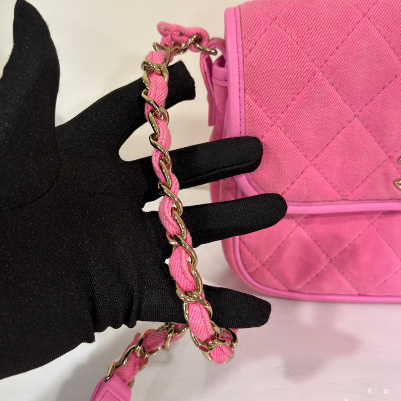 #GD同款 #專櫃16萬 #超甜割愛🔥 香奈兒粉色牛仔郵差包 肩帶🉑調🉑斜挎/肩背-17